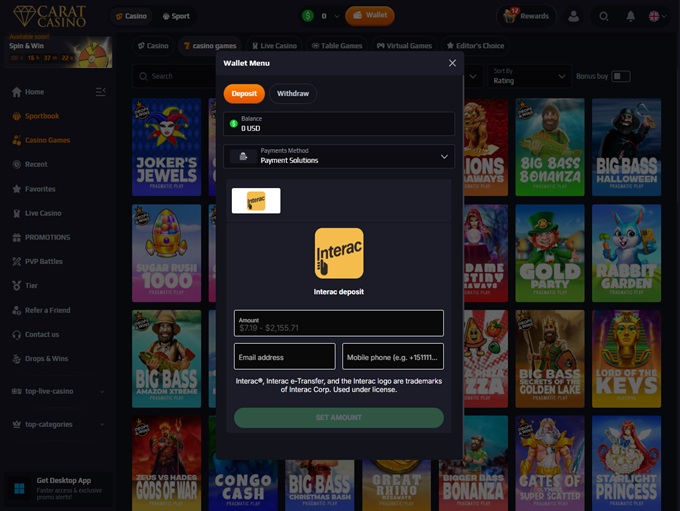 CaratCasino screenshot 3