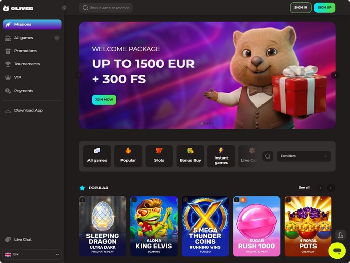 Oliver Casino screenshot 1
