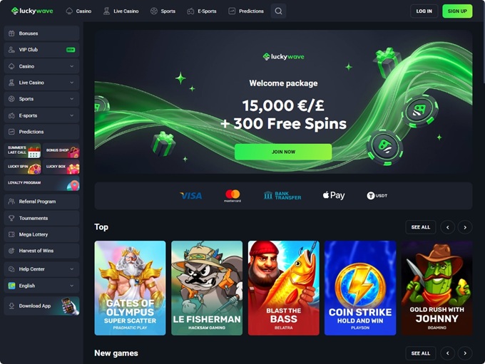 LuckyWave Casino lobby