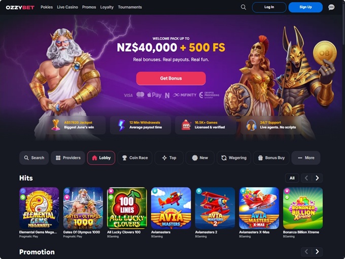 OzzyBet Casino lobby