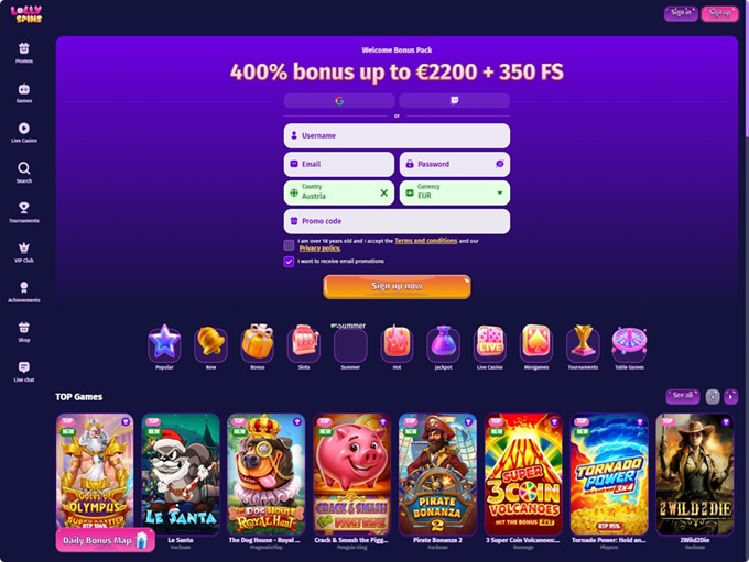 Lollyspins Casino lobby