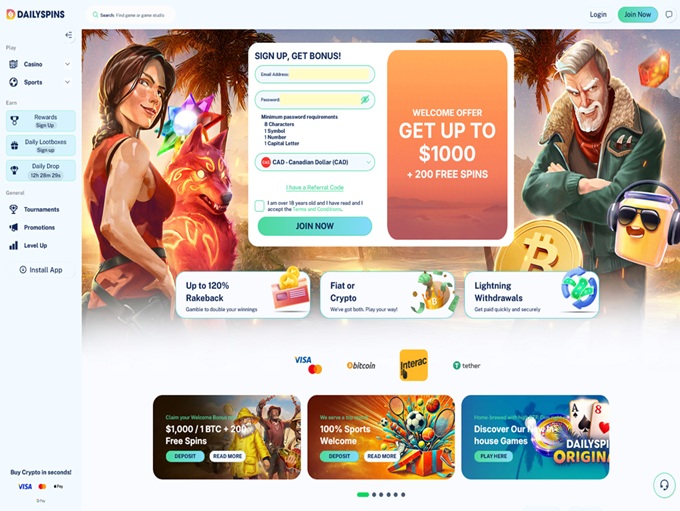 Dailyspins Casino lobby