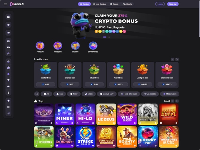 Reels.io Casino lobby