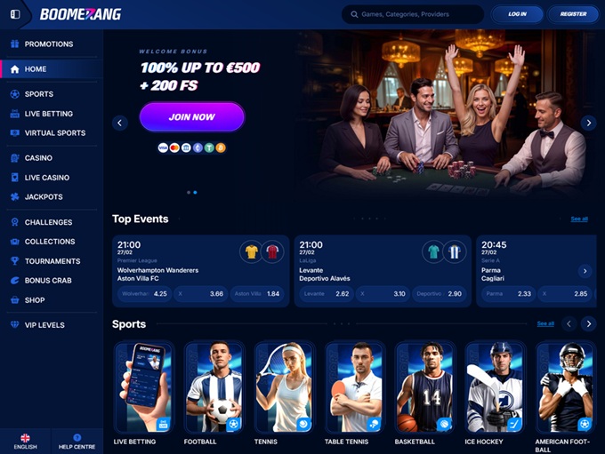 Boomerang Bet lobby