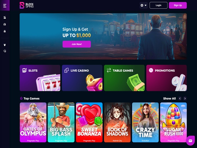 BlockSpins Casino lobby