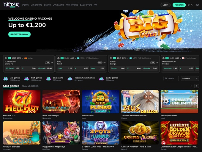 TikTak Bet lobby