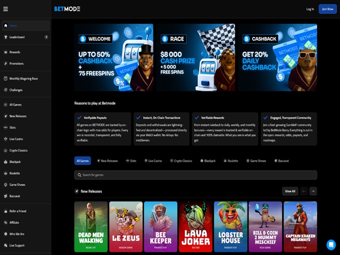 Betmode Casino lobby
