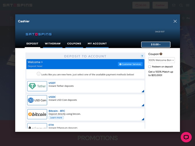 SatoSpins Casino screenshot 3