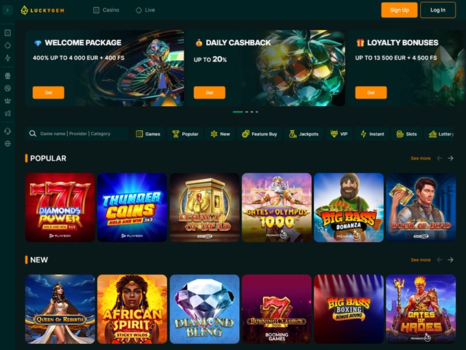 LuckyGem Casino lobby