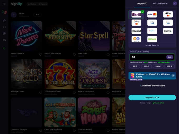 HighFlyBet Casino screenshot 3