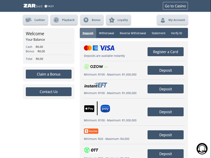 ZARbet Casino screenshot 3