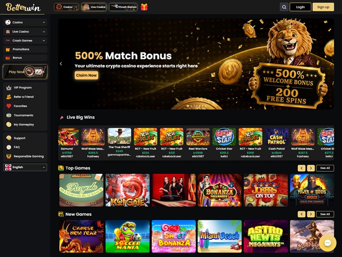 BetterWin Casino lobby