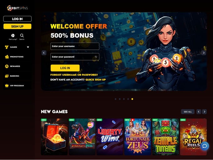 Orbit Spins Casino lobby
