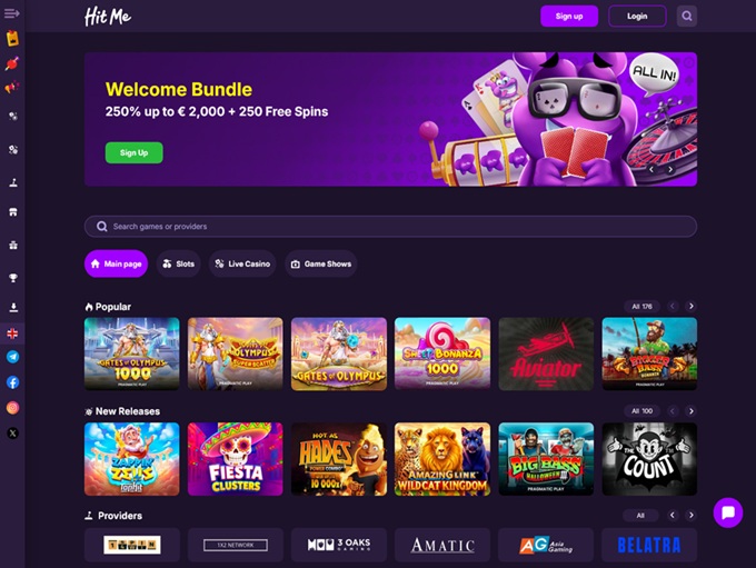 Hit Me Bet Casino lobby