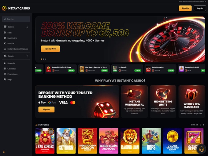 Instant Casino lobby