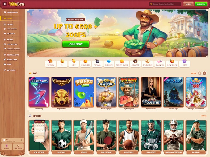 BillyBets Casino lobby