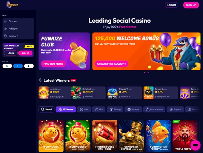 Funrize Casino lobby