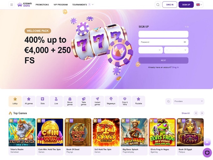 CrownSlots Casino lobby