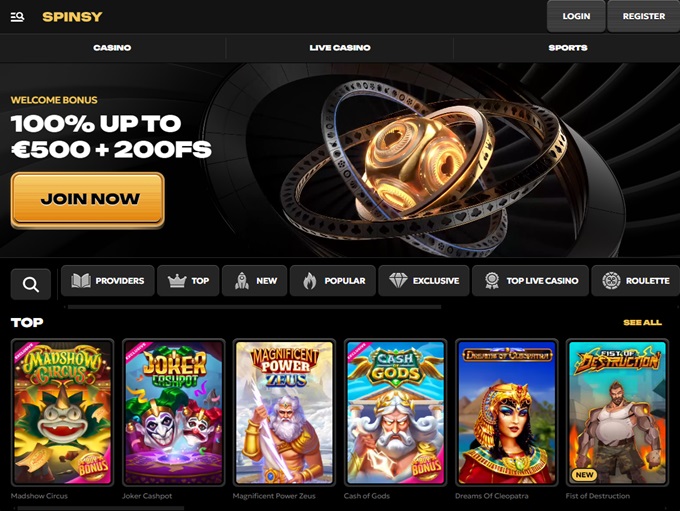 Spinsy Casino screenshot 1