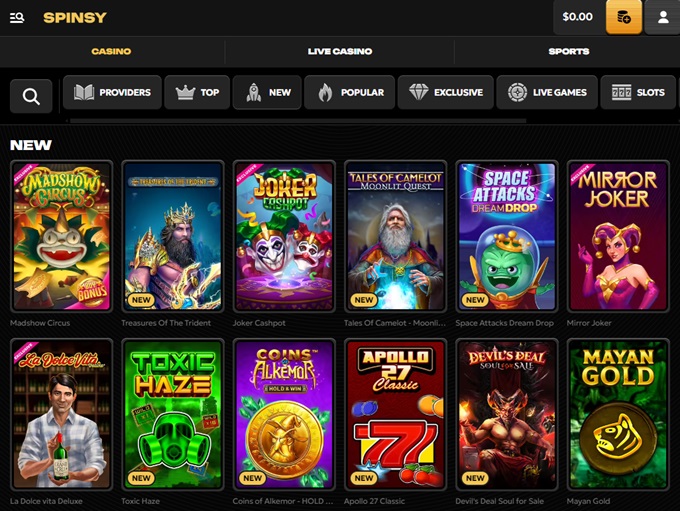 Spinsy Casino screenshot 2