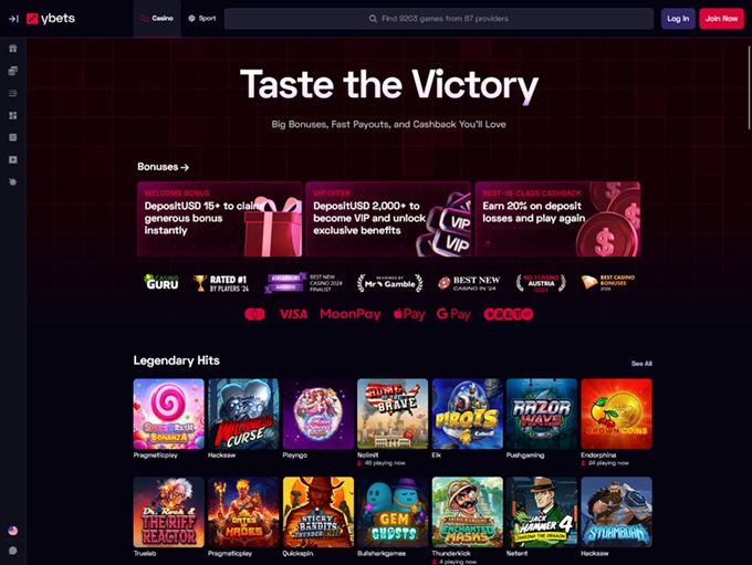 Ybets Casino lobby