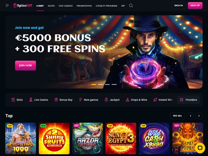 SpinsUP Casino lobby