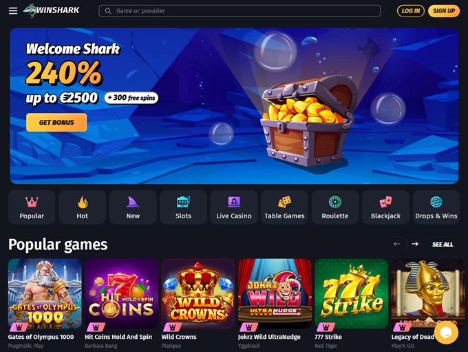 WinShark Casino lobby