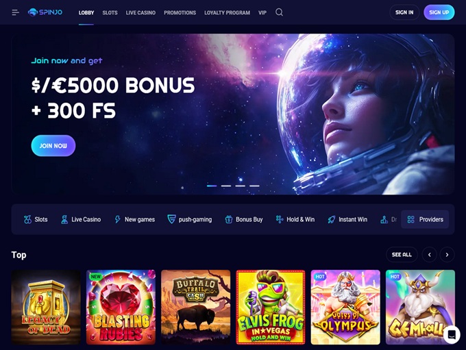 Spinjo Casino lobby