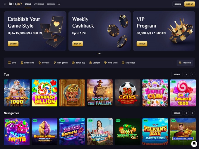 RollXO Casino lobby