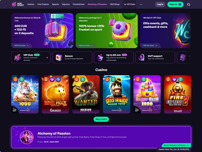 WinSpirit Casino lobby