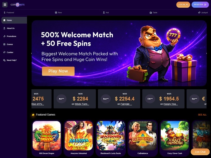 Coinbets777 Casino lobby