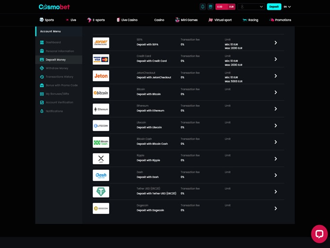Cosmobet Casino screenshot 3