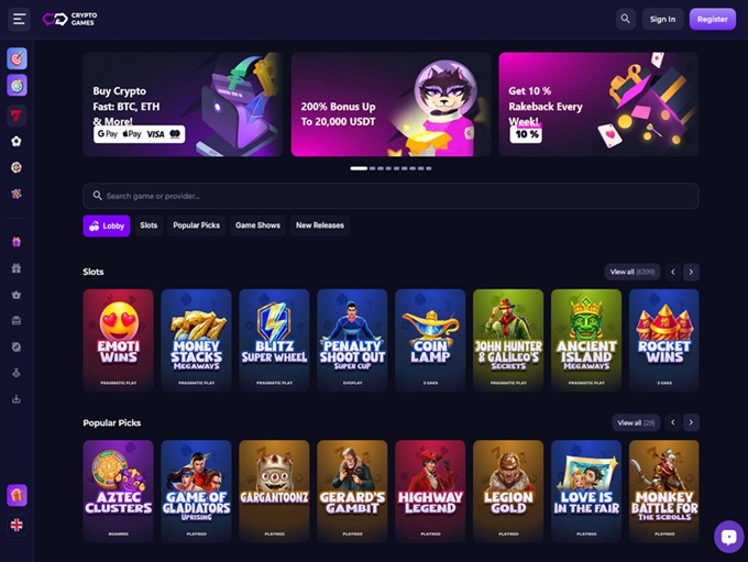 Crypto Games Casino lobby