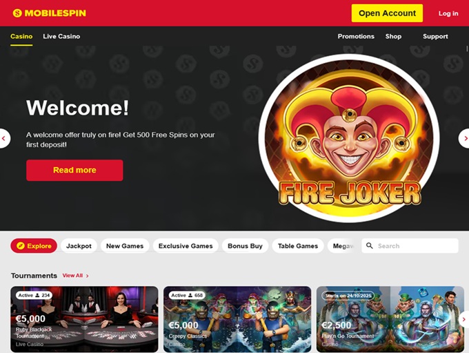 MobileSpin Casino lobby