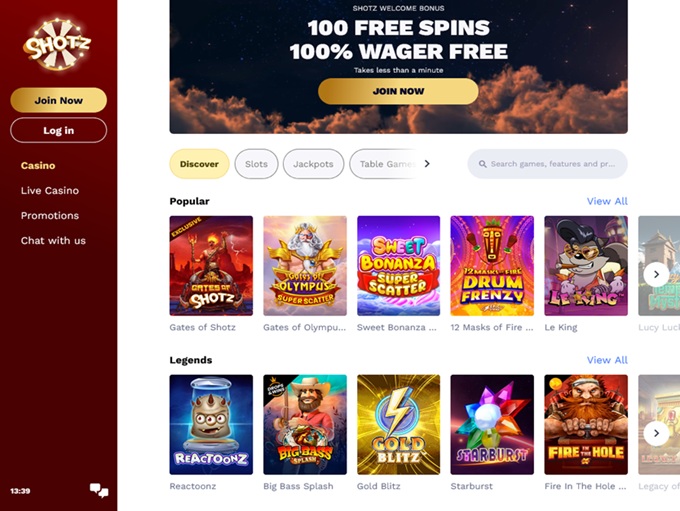 Shotz Casino lobby