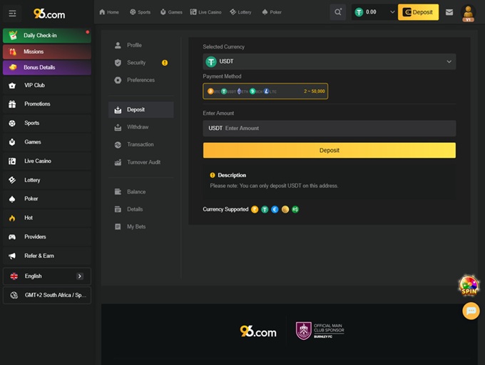 96.com Casino screenshot 3