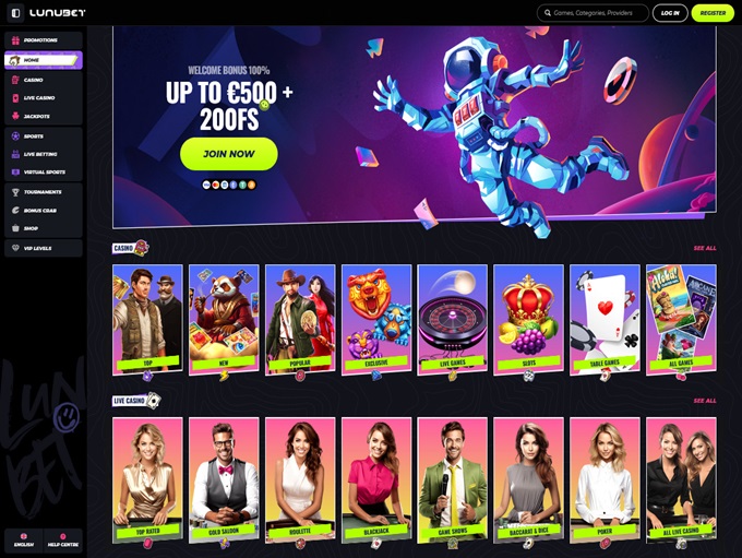 Lunubet Casino lobby