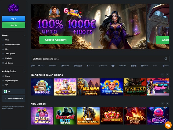 TouchCasino lobby