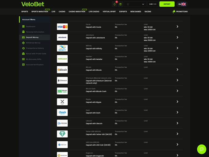Velobet Casino screenshot 3