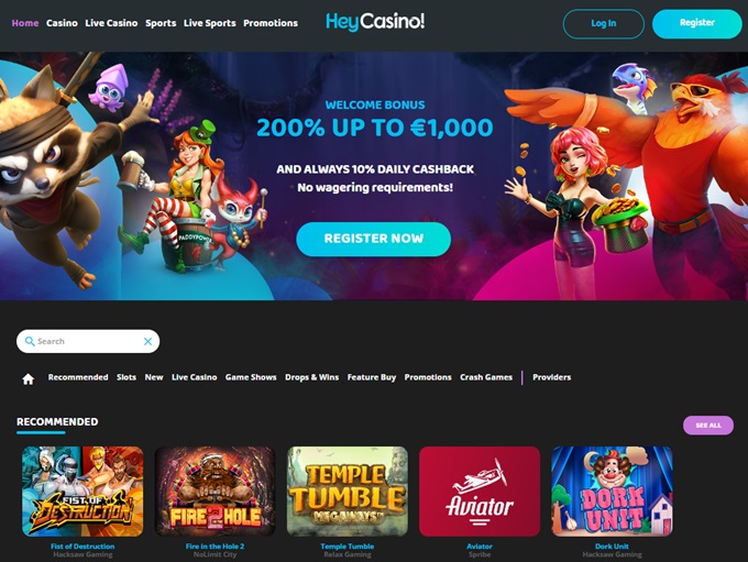 HeyCasino lobby