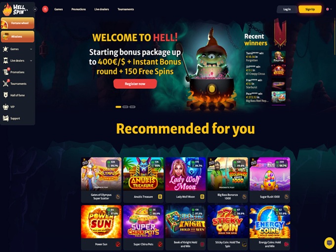 HellSpin Casino lobby