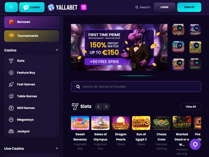 Yallabet Casino lobby