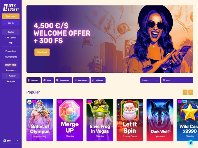Let's Lucky Casino lobby