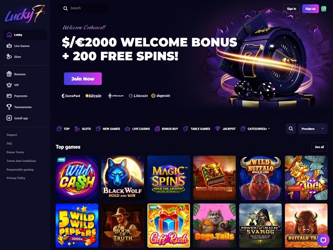 Lucky7even Casino lobby