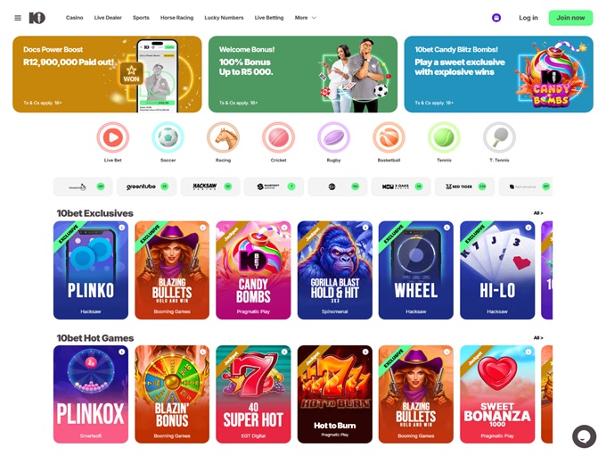 10bet Casino Africa lobby