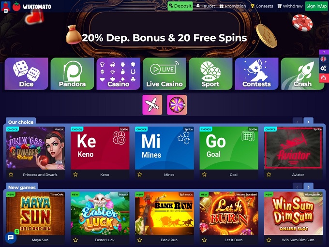 Wintomato Casino lobby