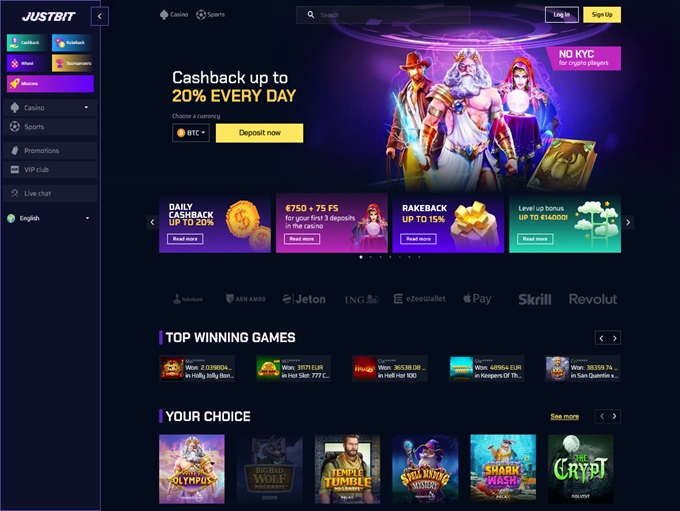 Justbit Casino lobby
