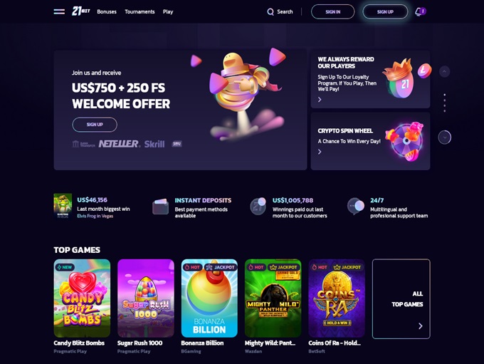21bit Casino lobby