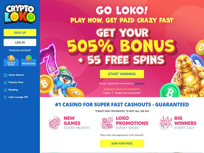 Crypto Loko Casino lobby