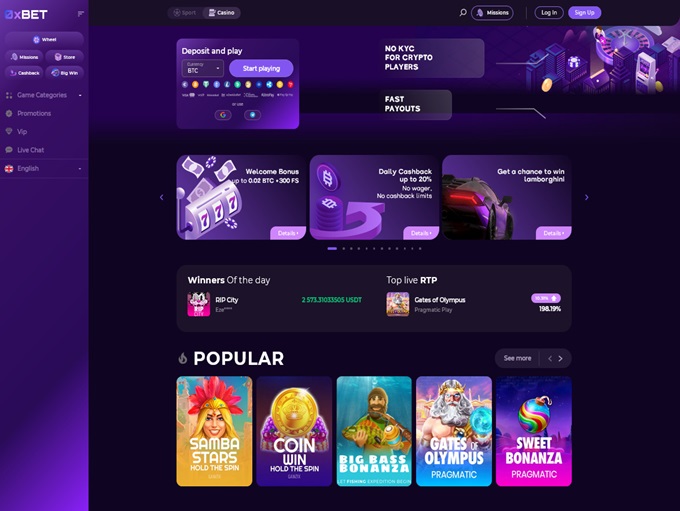 0xBET Casino lobby